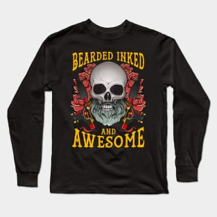 Funny Bearded Inked And Awesome Tattooed Dad Long Sleeve T-Shirt